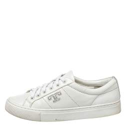 Pre Owned Tory Burch White Leather Chace Low Top Sneakers Size 36