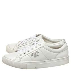Pre Owned Tory Burch White Leather Chace Low Top Sneakers Size 36