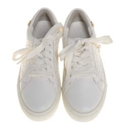 Pre Owned Tory Burch White Marion Quilted Leather Low Top Sneakers Size 38