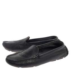 Pre Owned Tory Burch Dark Blue Leather Slip On Loafers Size 37.5