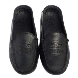 Pre Owned Tory Burch Dark Blue Leather Slip On Loafers Size 37.5
