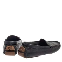 Pre Owned Tory Burch Dark Blue Leather Slip On Loafers Size 37.5