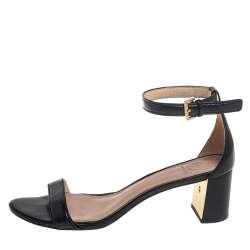 مملوكة مسبقًا Tory Burch Black Leather Block Heel Ankle Strap Sandals Size 38