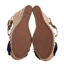Tory Burch Multicolor Canvas And Leather Trim Wedge Espadrille Ankle Strap Sandals Size 40
