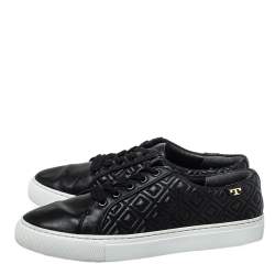 Pre Owned Tory Burch Black Quilted Leather Low Top Sneakers Size 38.5
