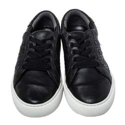 Pre Owned Tory Burch Black Quilted Leather Low Top Sneakers Size 38.5