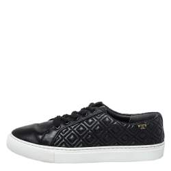 Pre Owned Tory Burch Black Quilted Leather Low Top Sneakers Size 38.5