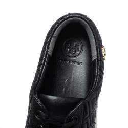 Pre Owned Tory Burch Black Quilted Leather Low Top Sneakers Size 38.5