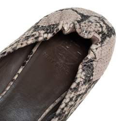 Pre Owned Tory Burch Beige/Brown Python Embossed Leather Reva Scrunch Ballet Flats Size 38