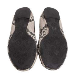 Pre Owned Tory Burch Beige/Brown Python Embossed Leather Reva Scrunch Ballet Flats Size 38