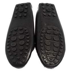 Pre Owned Tory Burch Black Leather Logo Embellished Slip On Loafers Size 39