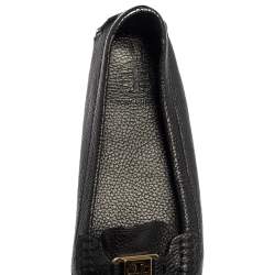 Pre Owned Tory Burch Black Leather Logo Embellished Slip On Loafers Size 39