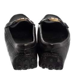 Pre Owned Tory Burch Black Leather Logo Embellished Slip On Loafers Size 39