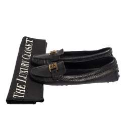 Pre Owned Tory Burch Black Leather Logo Embellished Slip On Loafers Size 39