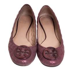 مملوكة مسبقًا حذاء فلات باليه توري بورش ريفا قماش وردي ميتاليك مقاس 41