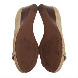 Pre Owned Tory Burch Beige Lizard Embossed Leather Julianne Wedge Pumps Size 38