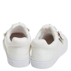 Pre Owned Tory Burch White Leather Blossom Floral Applique Slip On Sneakers Size 38