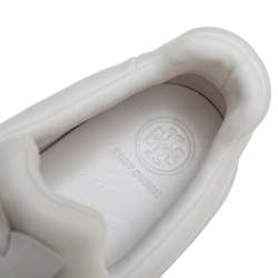 Pre Owned Tory Burch White Leather Blossom Floral Applique Slip On Sneakers Size 38