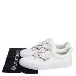 Pre Owned Tory Burch White Leather Blossom Floral Applique Slip On Sneakers Size 38
