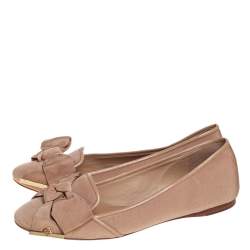 Tory Burch Metallic Beige Fabric Bow Ballet Flats Size 40