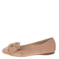 Tory Burch Metallic Beige Fabric Bow Ballet Flats Size 40