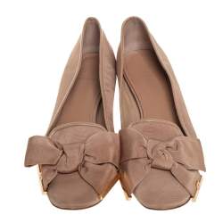 Tory Burch Metallic Beige Fabric Bow Ballet Flats Size 40