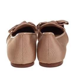 Tory Burch Metallic Beige Fabric Bow Ballet Flats Size 40