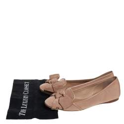 Tory Burch Metallic Beige Fabric Bow Ballet Flats Size 40