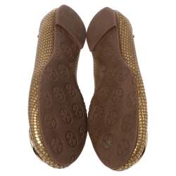 Pre Owned Tory Burch Metallic Gold Snakeskin Effect Leather Minnie Scrunch Ballet Flats Size 37