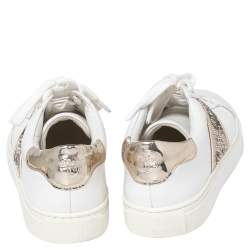 Pre Owned Tory Burch White/Gold Leather And Sequin Carter Sneakers Size 38.5