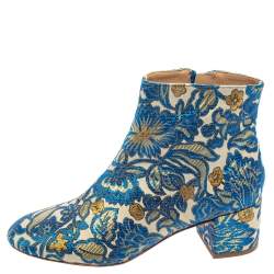 Tory Burch Multicolor Brocade Fabric Block Heel Ankle Boots Size 36