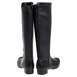 Pre Owned Tory Burch Black Leather Mid Calf Boots Size 35