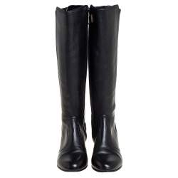 Pre Owned Tory Burch Black Leather Mid Calf Boots Size 35