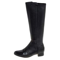 Pre Owned Tory Burch Black Leather Mid Calf Boots Size 35