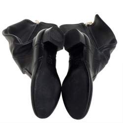 Pre Owned Tory Burch Black Leather Mid Calf Boots Size 35