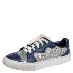 Tory Burch Blue/Silver Leather And Glitter Milo Low Top Sneakers Size 36 Tory  Burch | TLC