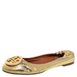 Tory Burch Reva Metallic Gold Slip On Ballet Flats Shoe 39 