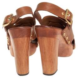 Pre Owned Tory Burch Brown Leather Jodie Platform Sandals Size 40