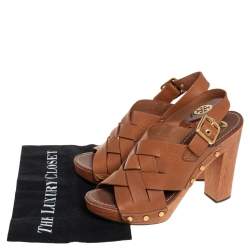 Pre Owned Tory Burch Brown Leather Jodie Platform Sandals Size 40