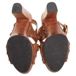 Pre Owned Tory Burch Brown Leather Jodie Platform Sandals Size 40