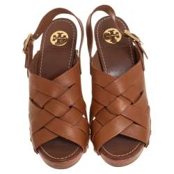 Pre Owned Tory Burch Brown Leather Jodie Platform Sandals Size 40