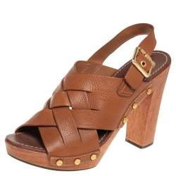 Pre Owned Tory Burch Brown Leather Jodie Platform Sandals Size 40