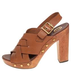 Pre Owned Tory Burch Brown Leather Jodie Platform Sandals Size 40