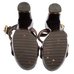 مملوكة مسبقًا Tory Burch Brown Python Embossed Leather Karmen T-Strap Clog Sandals Size 36