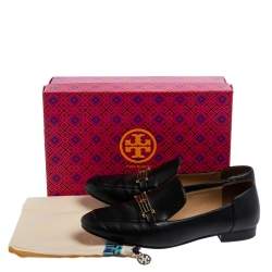 Pre Owned Tory Burch Black Leather Amelia Loafers Size 39