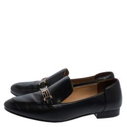 Pre Owned Tory Burch Black Leather Amelia Loafers Size 39