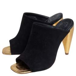 Pre Owned Tory Burch Black Suede Open Toe Mule Sandals Size 36