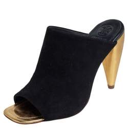 Pre Owned Tory Burch Black Suede Open Toe Mule Sandals Size 36