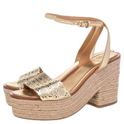 مملوكة مسبقًا صندل إسبادريل توري برش جلد قصات ليزر روزيل نعل سميك مقاس 38