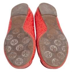 Tory Burch Orange Croc Embossed Leather Minnie Travel Ballet Flats Size 36